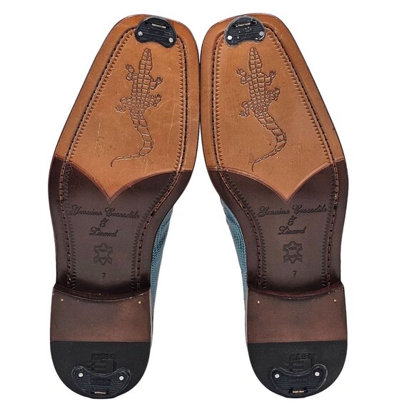 NEW Vintage Baby Blue Exotic David Eden Crocodile Teju Lizard Men's 7 Dress Shoe - Picture 3 of 16